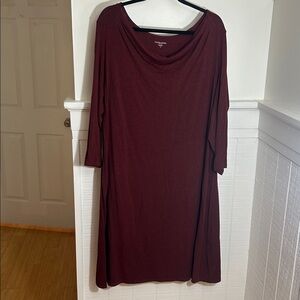 Eileen Fisher Draped Neck Jersey Knit Dress Burgundy Red size 1X, like new